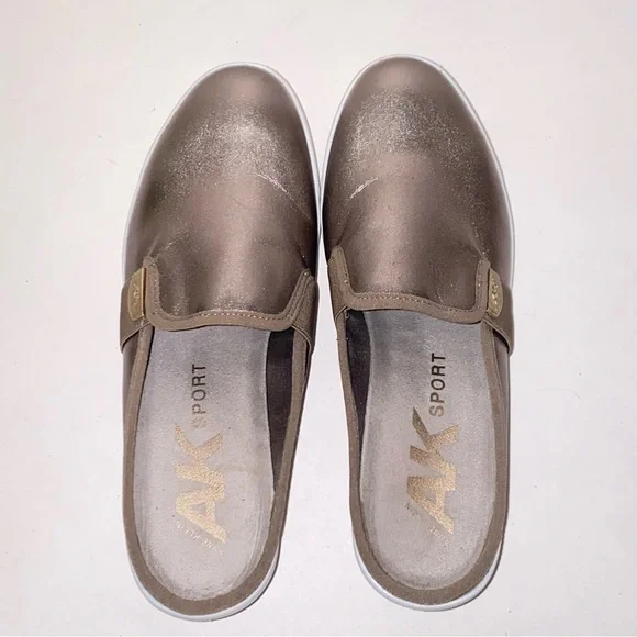 Anne Klein AK Sport Bronze Metallic Slip On Wedge Slides Mules - Picture 7 of 16
